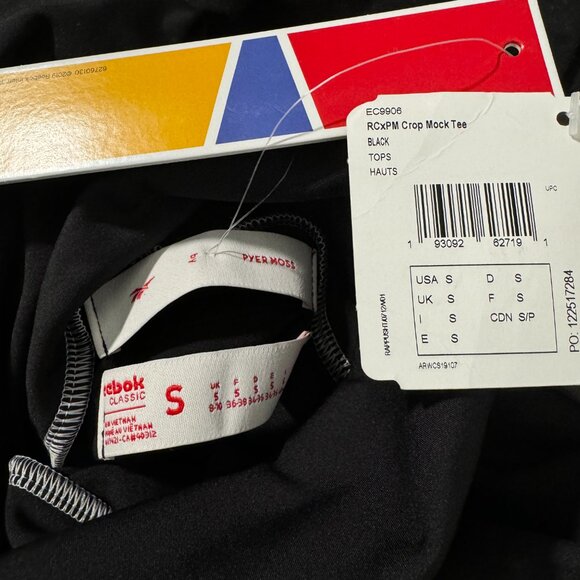 NWT Pyer Moss x Reebok Cropped Logo Black Turtleneck Embroidered Mock Tee Top - Picture 9 of 9